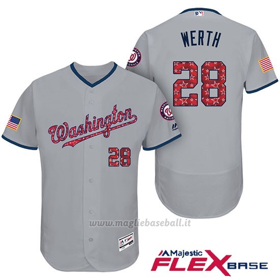 Maglia Baseball Uomo Washington Nationals 2017 Estrellas y Rayas Jayson Werth Grigio Flex Base